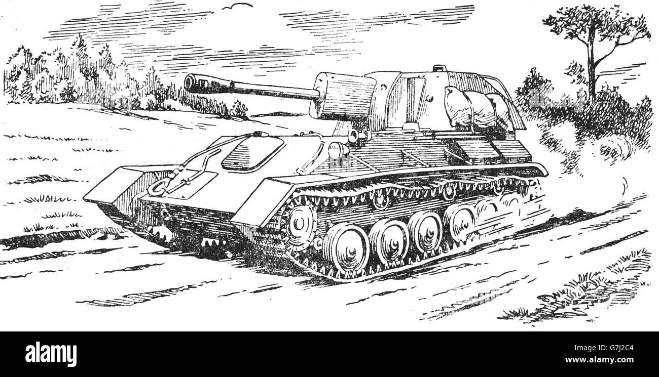 L'artillerie de la DEUXIÈME GUERRE MONDIALE, L'illustration de livre soviétique datée 1953 Banque D'Images