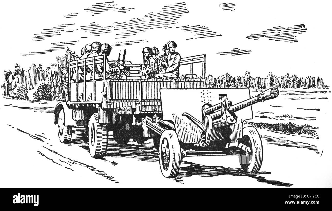 L'artillerie de la DEUXIÈME GUERRE MONDIALE, L'illustration de livre soviétique datée 1953 Banque D'Images