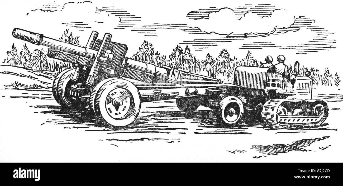 L'artillerie de la DEUXIÈME GUERRE MONDIALE, L'illustration de livre soviétique datée 1953 Banque D'Images