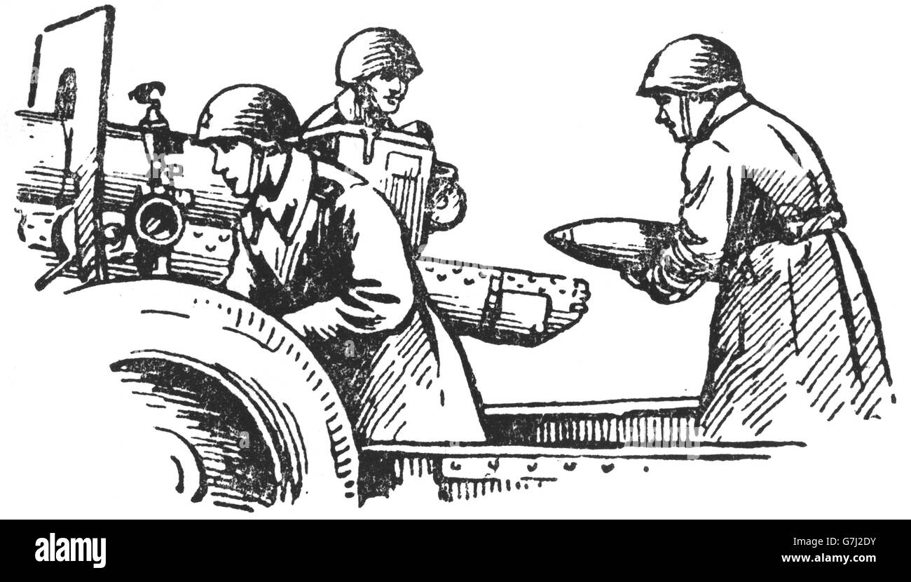 L'artillerie de la DEUXIÈME GUERRE MONDIALE, L'illustration de livre soviétique datée 1953 Banque D'Images