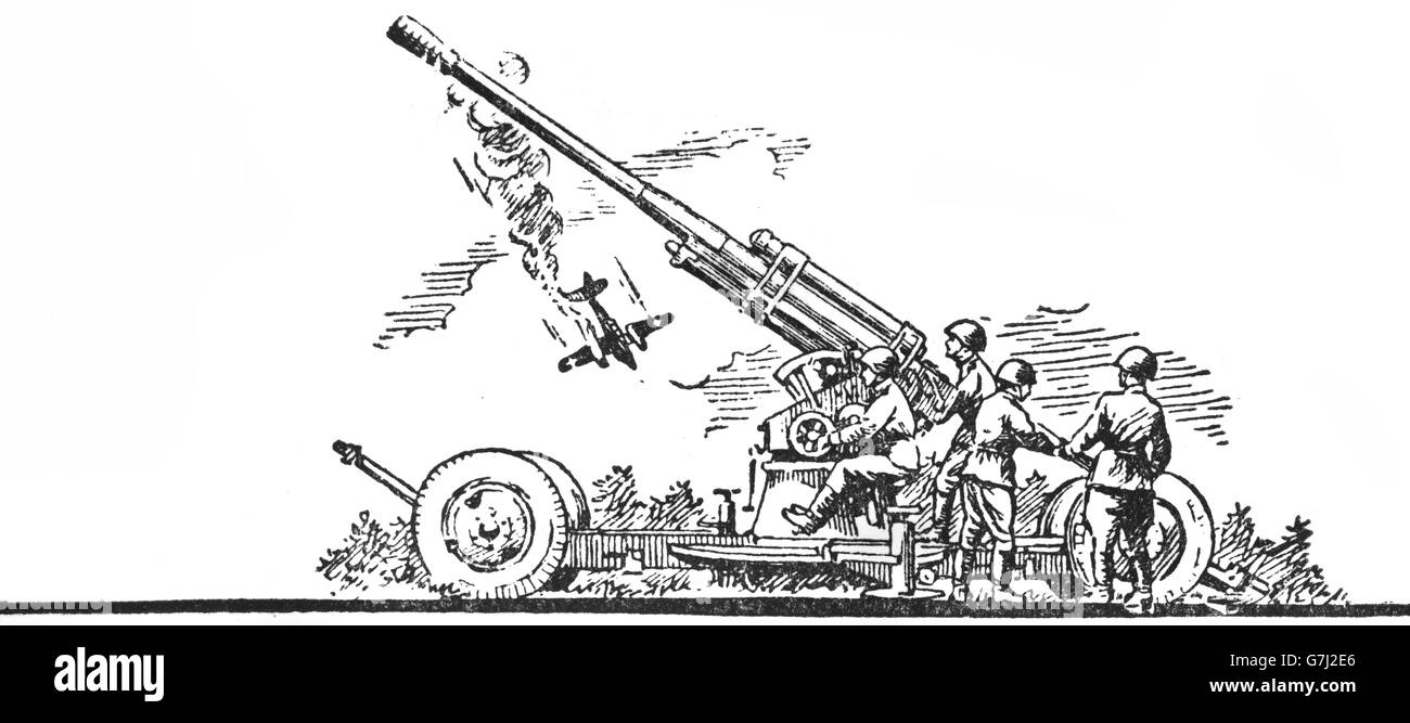 L'artillerie de la DEUXIÈME GUERRE MONDIALE, L'illustration de livre soviétique datée 1953 Banque D'Images