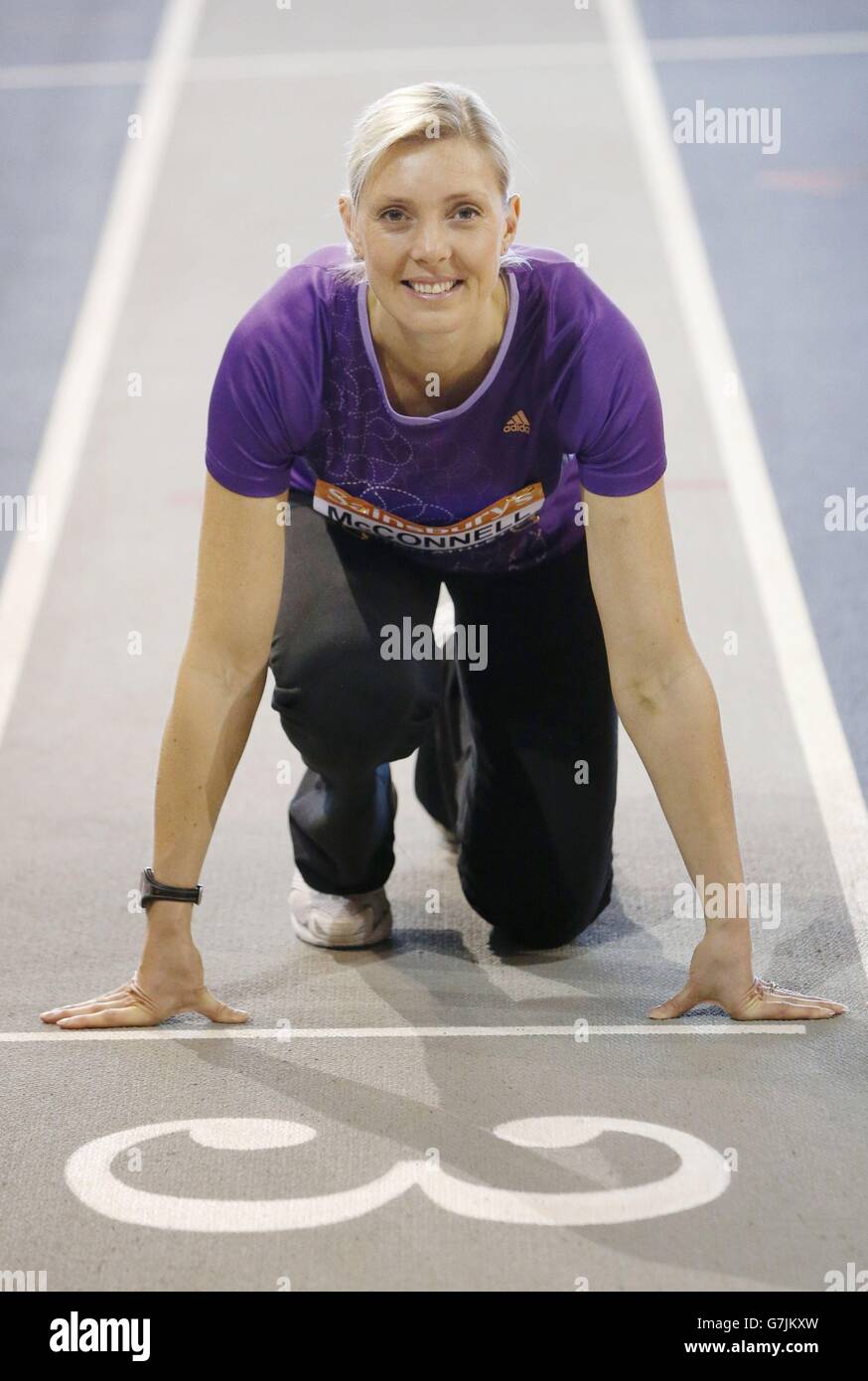 Athlétisme - le match international de Sainsbury's Glasgow - Lee McConnell Photocall - Emirates Arena.La star écossaise Lee McConnell lors d'une séance photo avant le match international de Sainsbury's Glasgow au stade Emirates de Glasgow. Banque D'Images