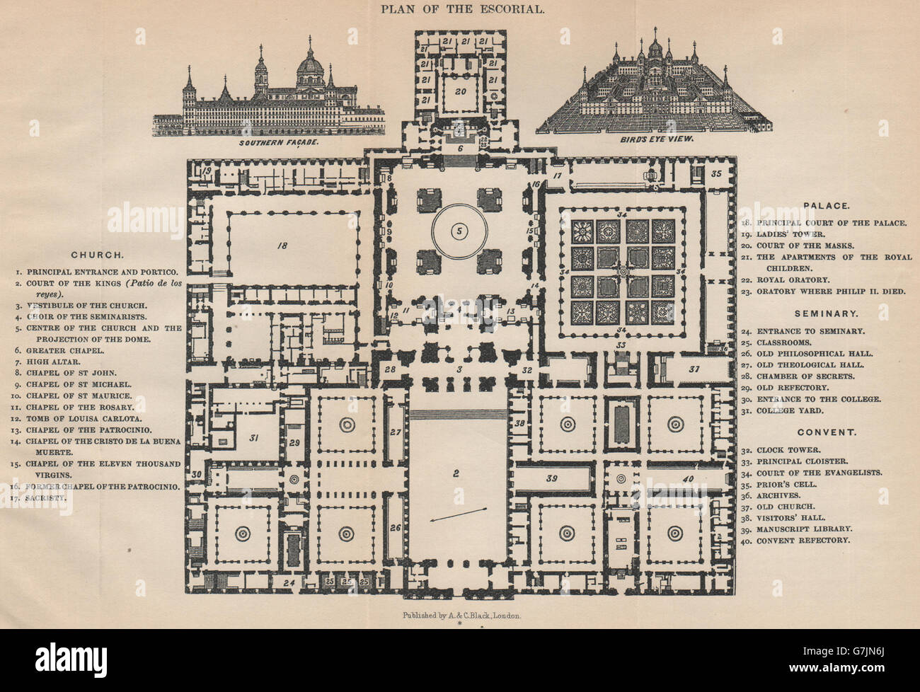 L'Escurial. Plan Carte vintage. Espagne, 1899 Banque D'Images