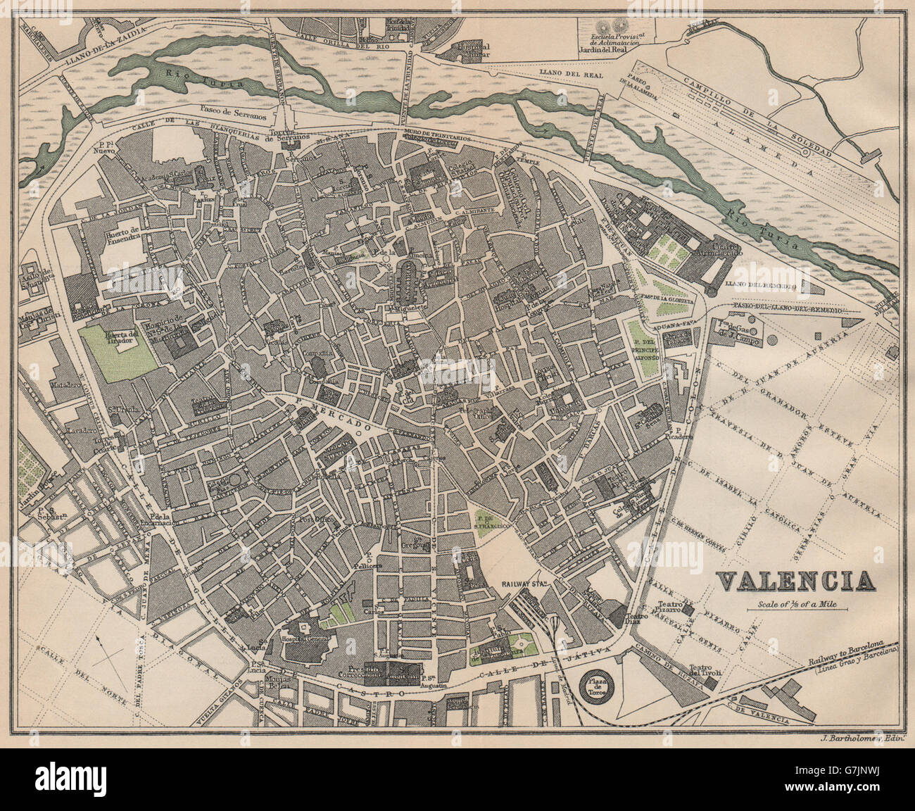 Valence. Plan Plan de la ville ville vintage. Espagne, 1899 Banque D'Images