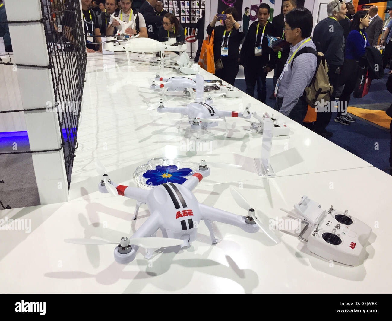La gamme de drones de télécontrôle AEE que la société chinoise a apportée à l'événement au Consumer Electronics Show (ces) à Las Vegas. Banque D'Images