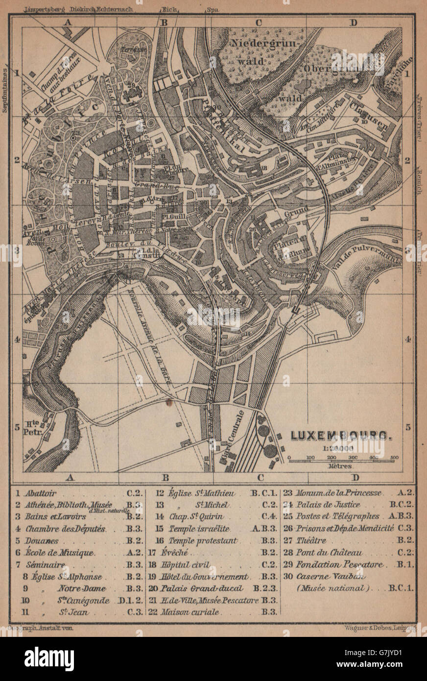 Luxembourg Luxembourg ville antique plan de ville carte. 1901 BAEDEKER, carte antique Banque D'Images