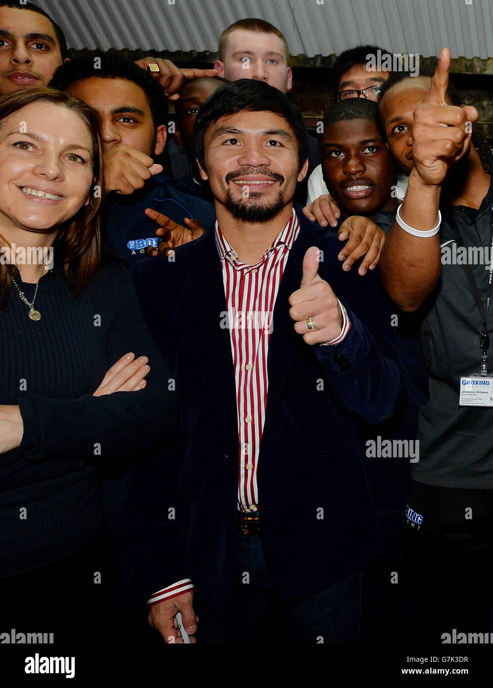 Manny Pacquiao pose pour les médias au Fitzroy Lodge amateur Boxing Club, Londres. APPUYEZ SUR ASSOCIATION photo. Date de la photo: Vendredi 23 janvier 2015. Voir PA Story BOXE Khan. Le crédit photo devrait se lire: John Stillwell/PA Wire Banque D'Images