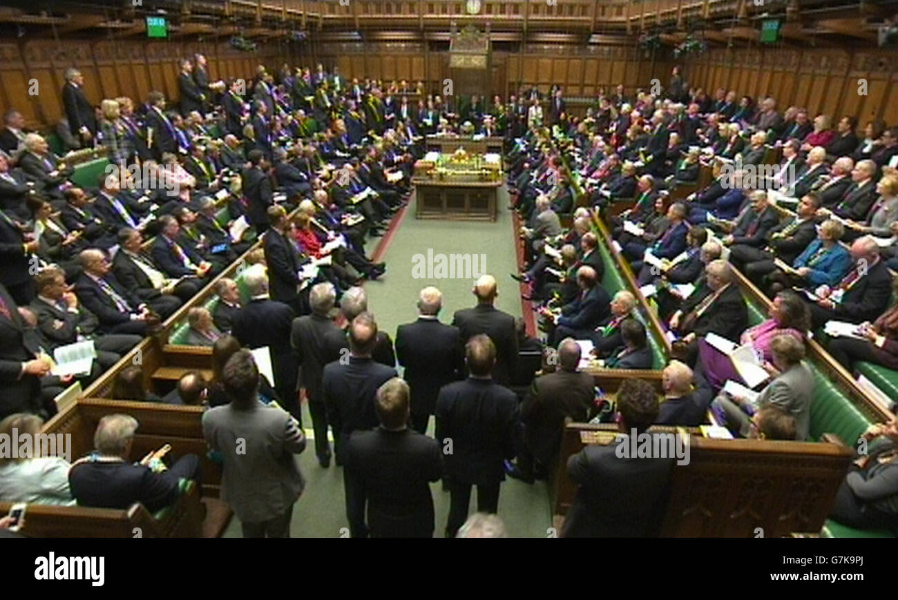 L'hémicycle au cours de questions au premier ministre à la Chambre des communes, Londres. Banque D'Images