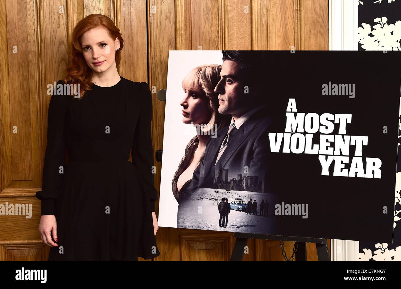 Jessica Chastain assiste à un photocall pour le nouveau film UNE année plus violente à l'hôtel Soho, Londres. Banque D'Images