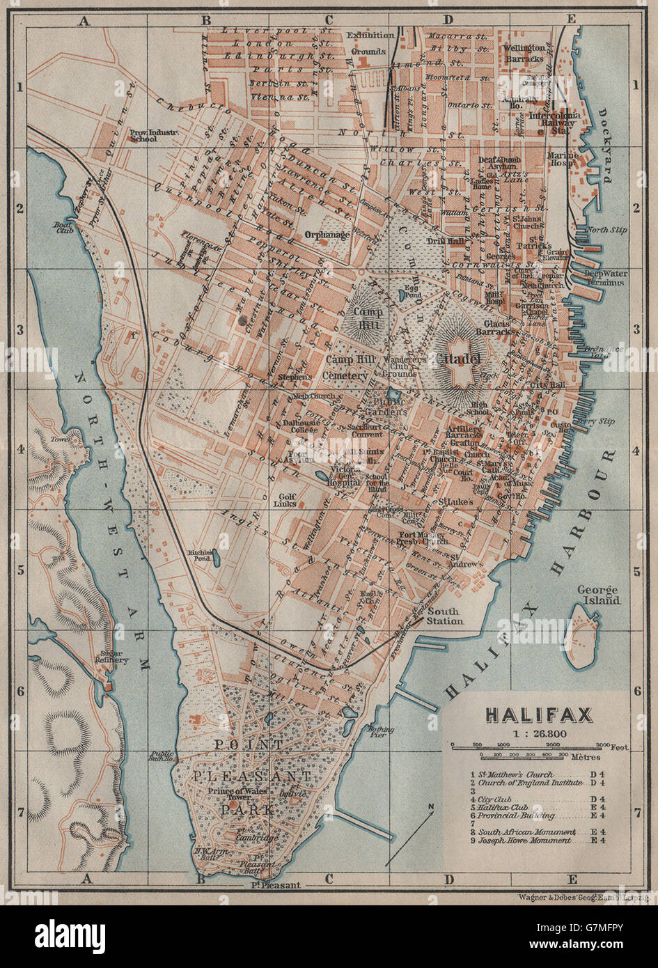 HALIFAX, Nouvelle-Écosse vintage town city plan. Le Canada. Ancienne carte BAEDEKER, 1922 Banque D'Images