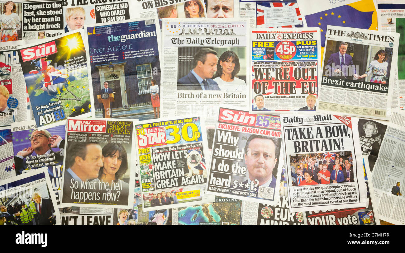 Journal britannique première pages signalé le premier ministre David Cameron démissionne après le référendum de l'Union européenne le 23 juin 2016. Banque D'Images