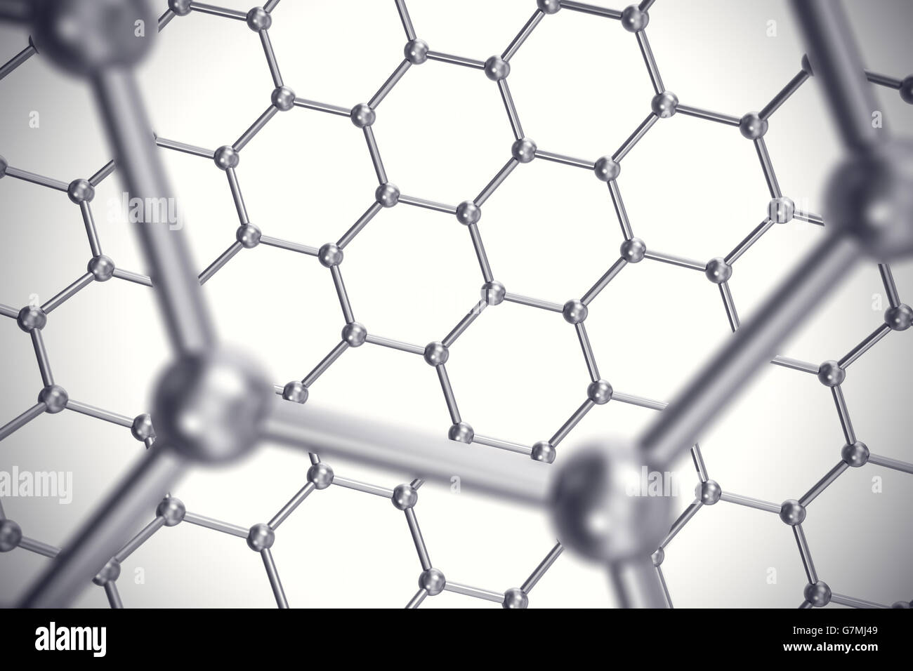 Le graphène feuille de nanostructures à l'échelle atomique 3d illustration Banque D'Images