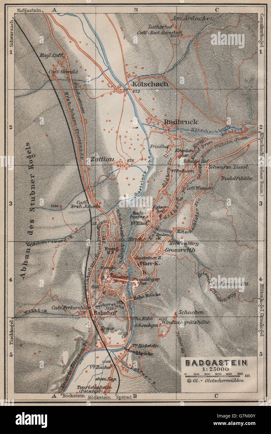 WILDBAD/Bad Gastein plan ville stadtplan & environs. Autriche Österreich, 1911 map Banque D'Images