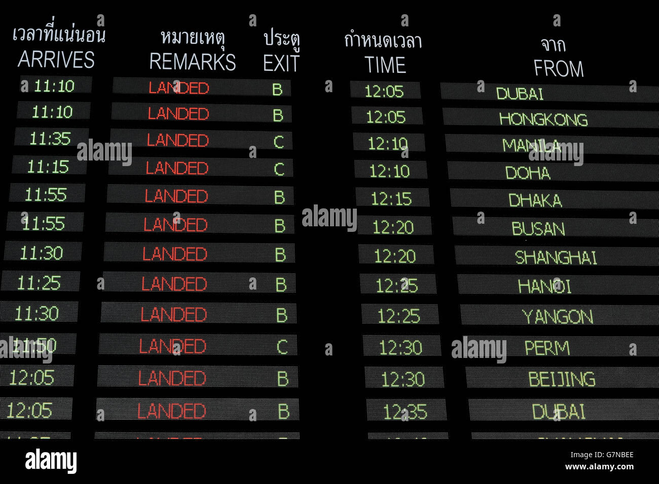 Les arrivées de sélection situé dans le terminal des arrivées de l'aéroport à l'Aéroport International Suvarnabhumi de Bangkok (Thaïlande). Banque D'Images