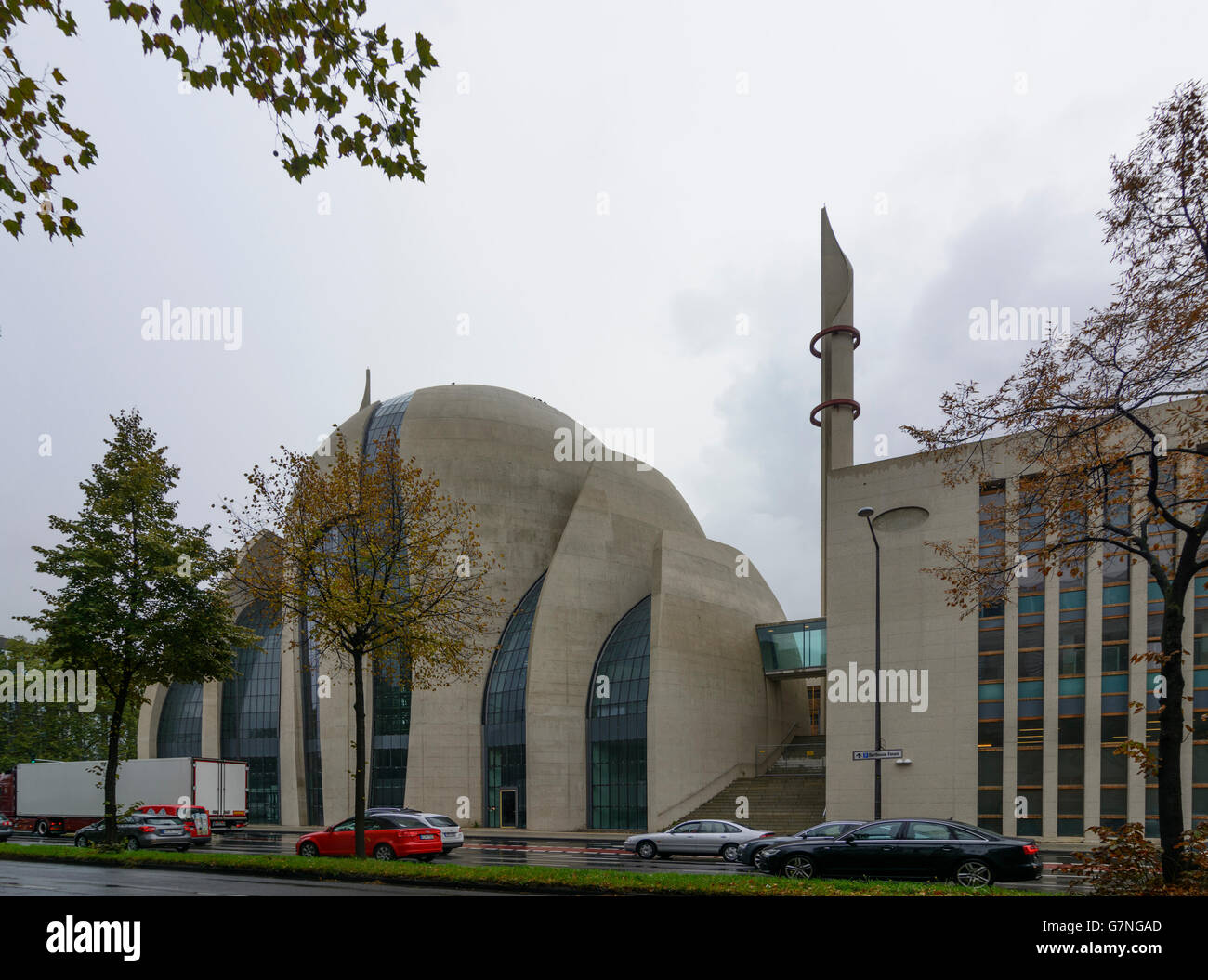 Mosquée centrale de Cologne - Ehrenfeld, Köln, Cologne, Allemagne, Nordrhein-Westfalen, Rhénanie du Nord-Westphalie, Banque D'Images