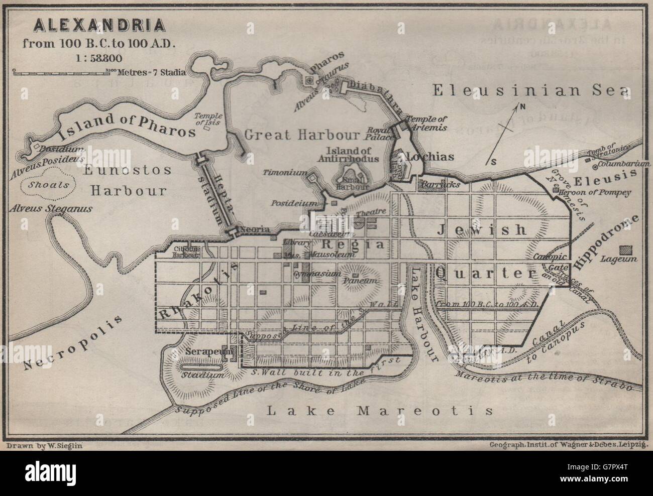 Alexandrie DE 100 BC À 100 AD ville antique city plan. L'Egypte, 1914 Ancien site Banque D'Images