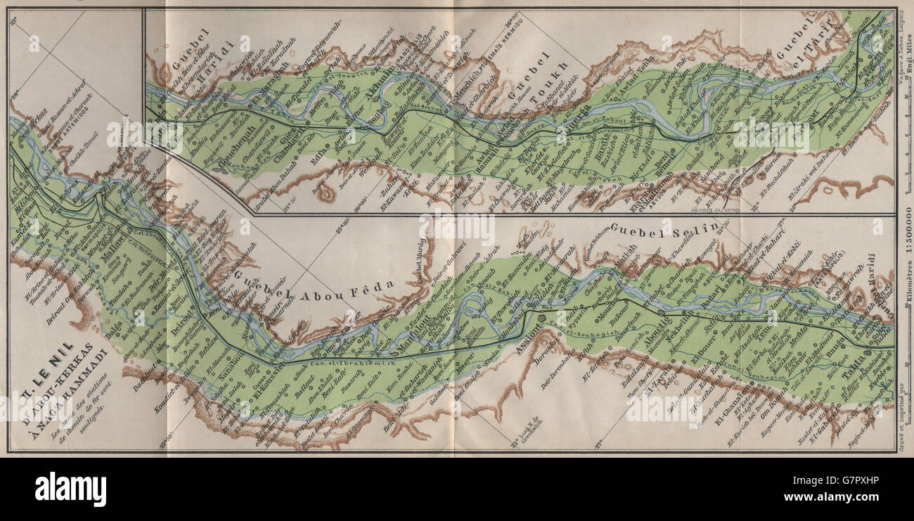 Vallée du Nil Itlidim-Asyut-Sohag Qurqas-Mallawi/Abu-Farshut Egypte, 1914, carte Banque D'Images