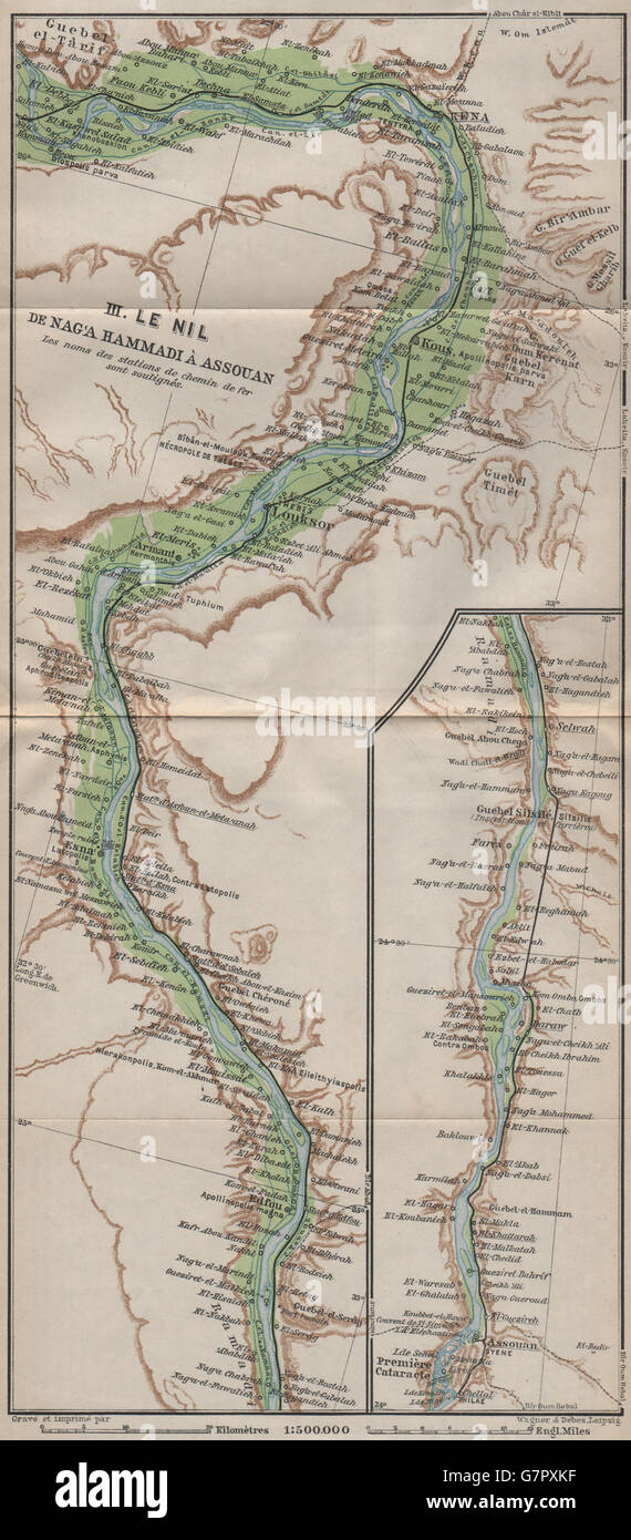 Qena-Al Masid-Luxor LA VALLÉE DU NIL-Esna-Edfu Umbu-Aswan-Kom. L'Egypte, 1914, carte Banque D'Images