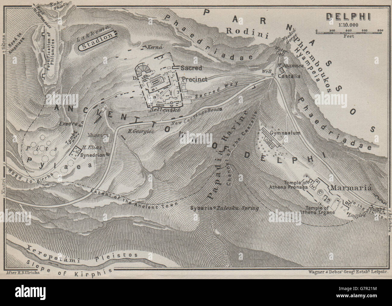 Plan Masse DELPHI. Le Mont Parnasse. Vallée de Phocide. Grèce, 1909 Ancien site Banque D'Images