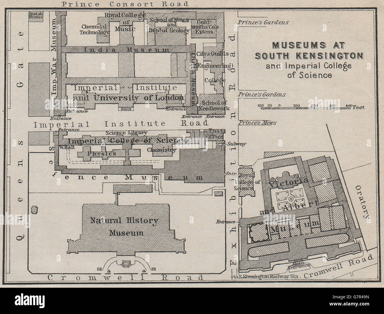 ALBERTOPOLIS Imperial College Victoria & Albert/Musée d'Histoire Naturelle, 1930 map Banque D'Images