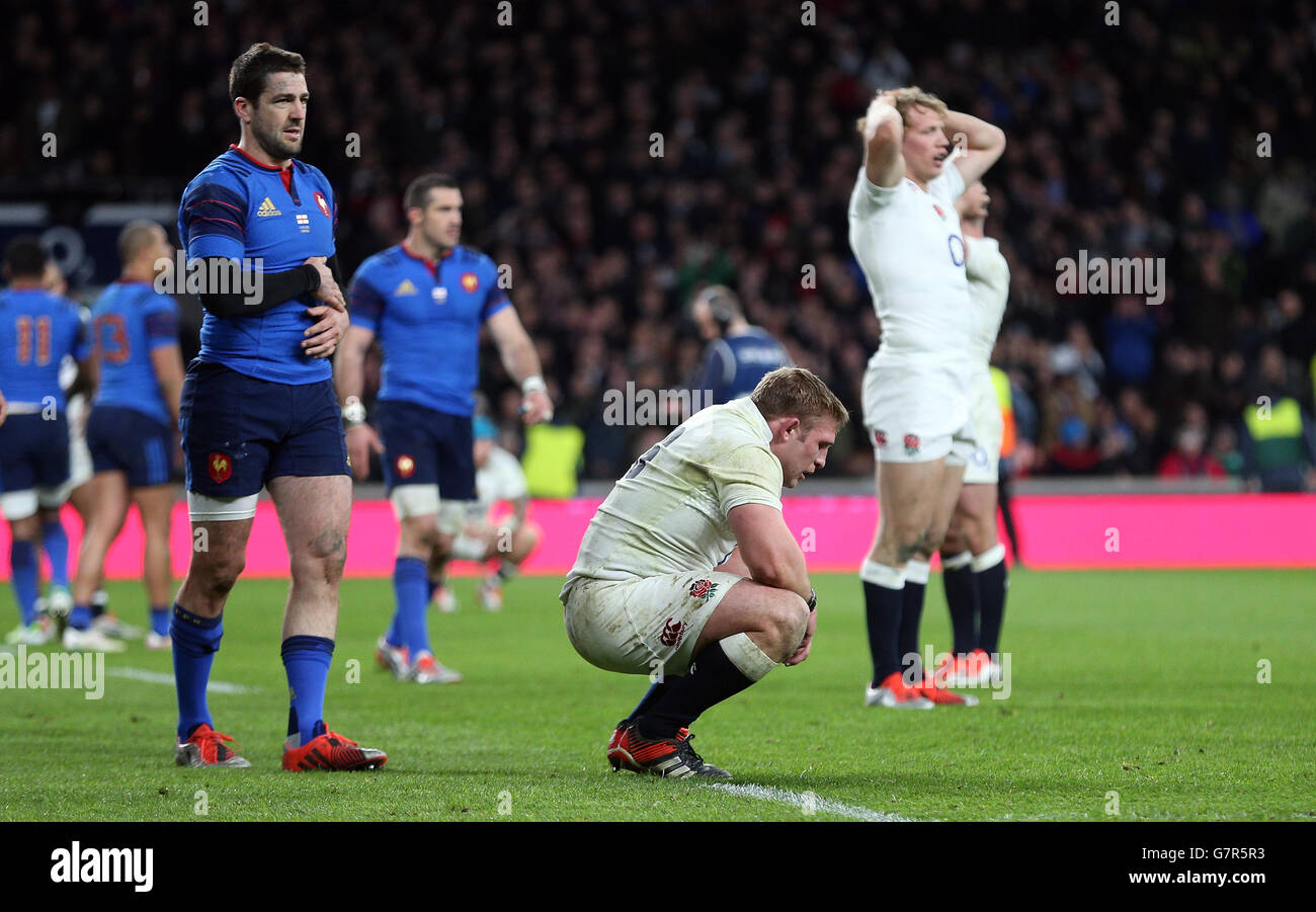 Tom Youngs en Angleterre lors du dernier coup de sifflet du match des six Nations RBS 2015 au stade de Twickenham, Londres. Banque D'Images
