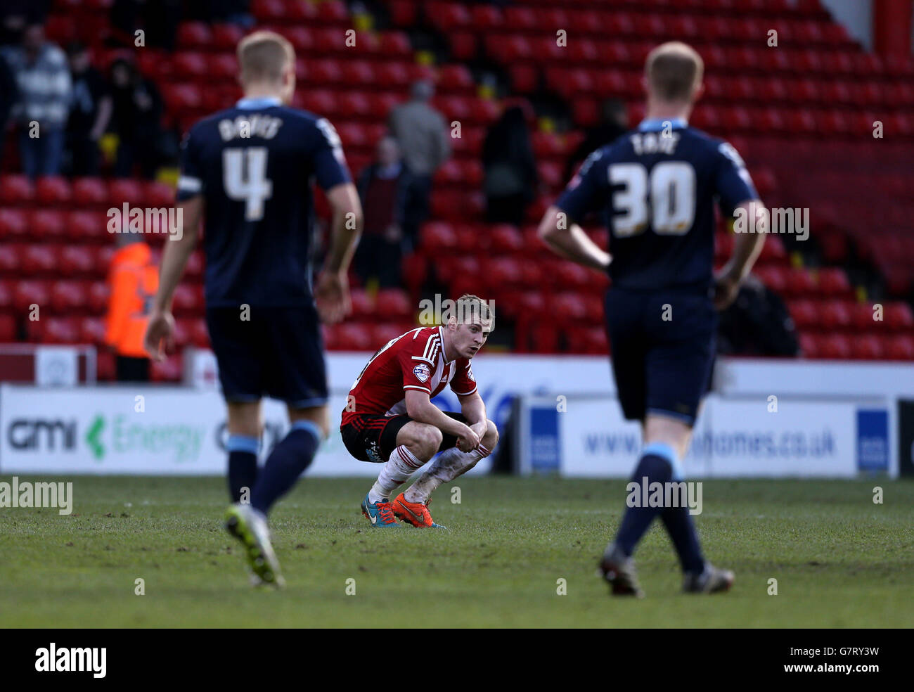 Paul Coutts de Sheffield United est abattu après le match de la Sky Bet League One à Bramall Lane, Sheffield. Banque D'Images