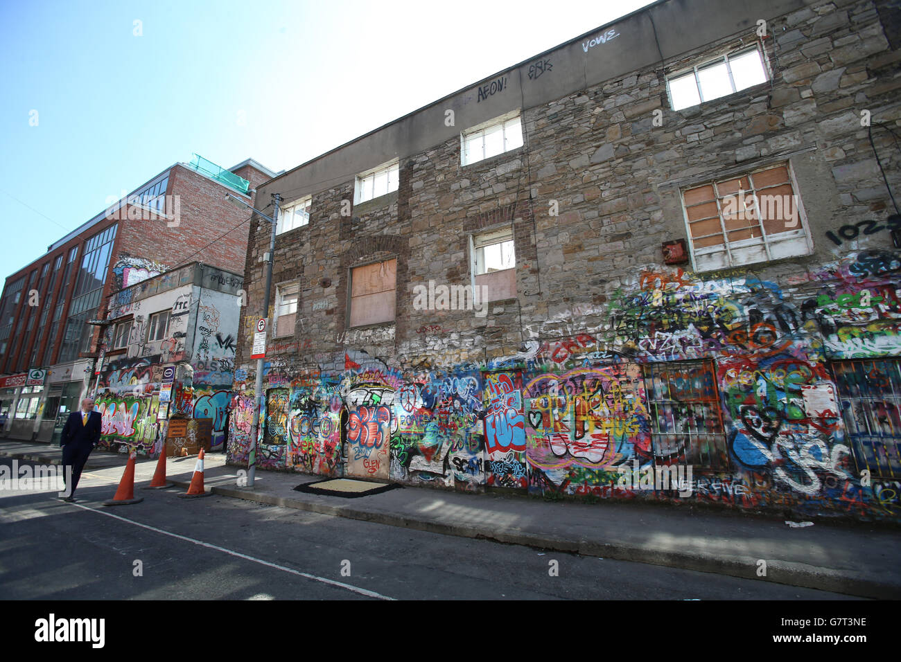 Vue générale des studios d'enregistrement de Windmill Lane où U2 a enregistré son premier album Boy, qui a été démoli. Banque D'Images