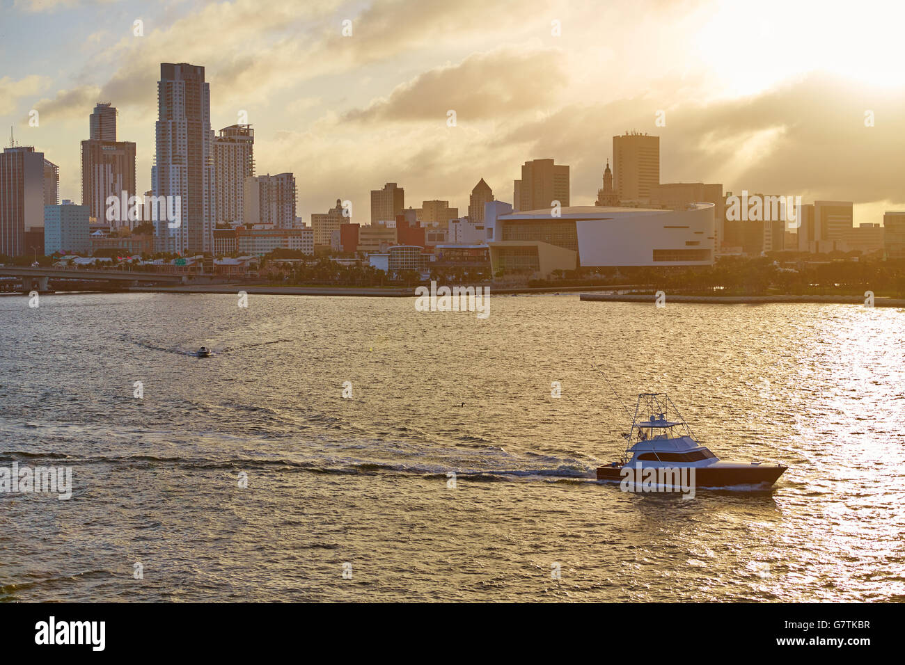 Coucher du soleil sur le centre-ville de Miami en Floride USA Banque D'Images