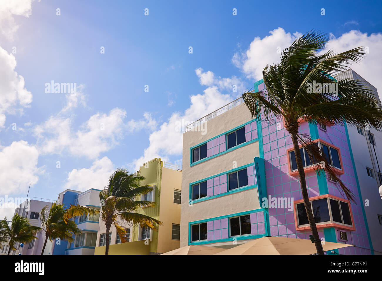 Miami Beach Ocean boulevard quartier Art déco en Floride USA Banque D'Images Miami Beach Ocean boulevard quartier Art déco en Floride USA Banque D'Images