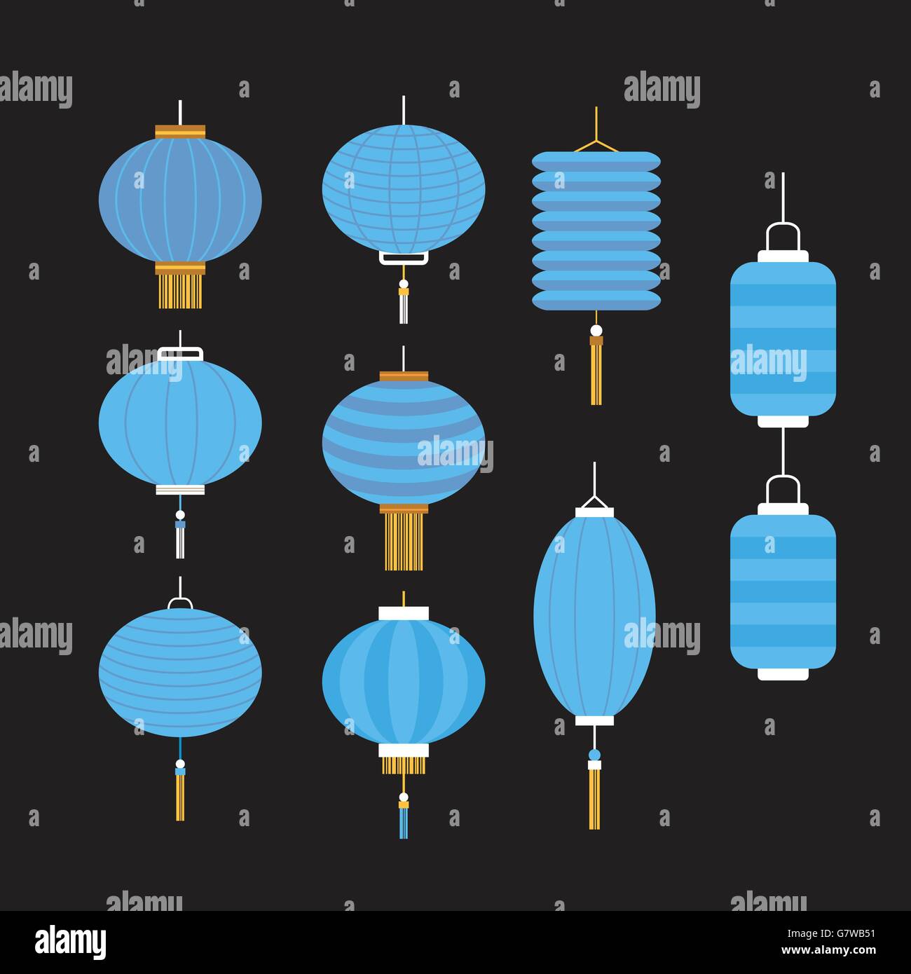 Ensemble de lanternes colorées pour différents festival et décoration Illustration de Vecteur
