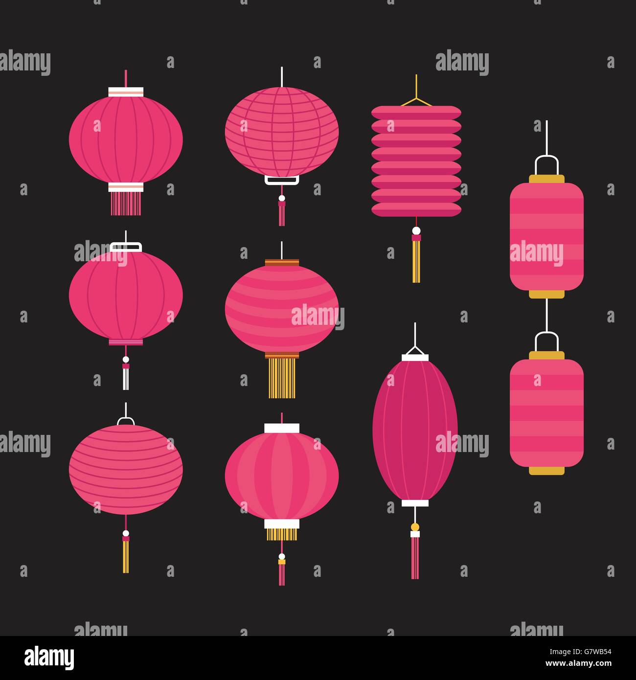 Ensemble de lanternes colorées pour différents festival et décoration Illustration de Vecteur