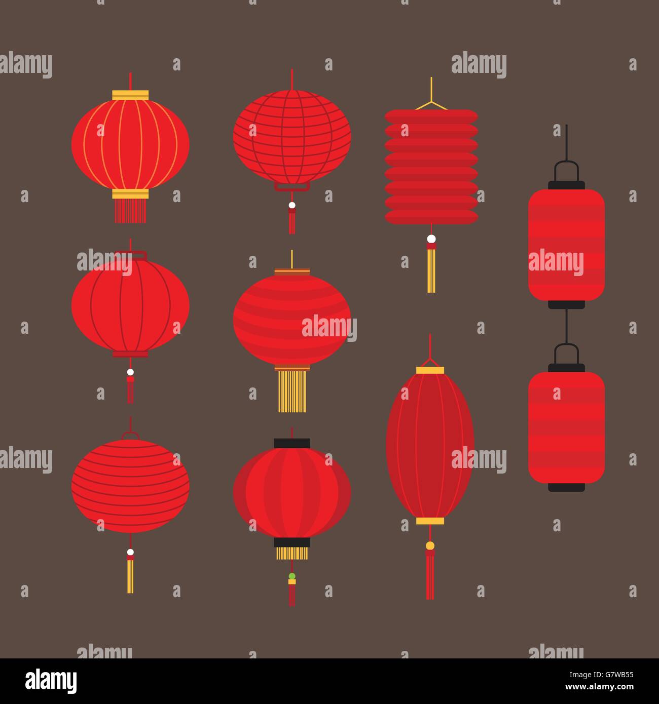 Ensemble de lanternes colorées pour différents festival et décoration Illustration de Vecteur