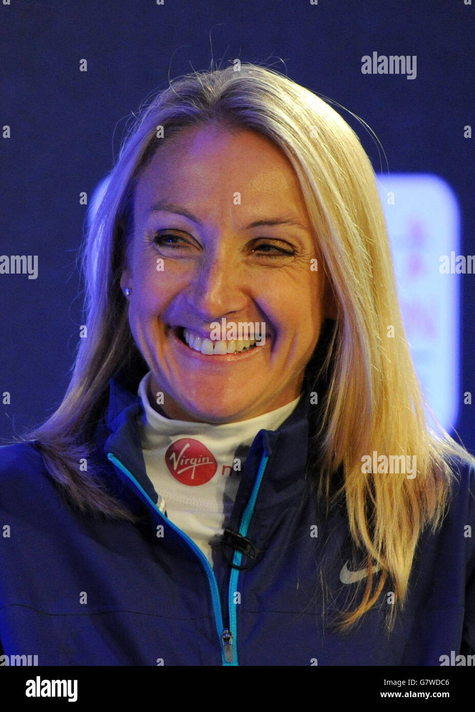 Paula Radcliffe lors d'une conférence de presse en prévision du marathon de Londres Virgin Money 2015 à l'hôtel Tower, Londres. Banque D'Images