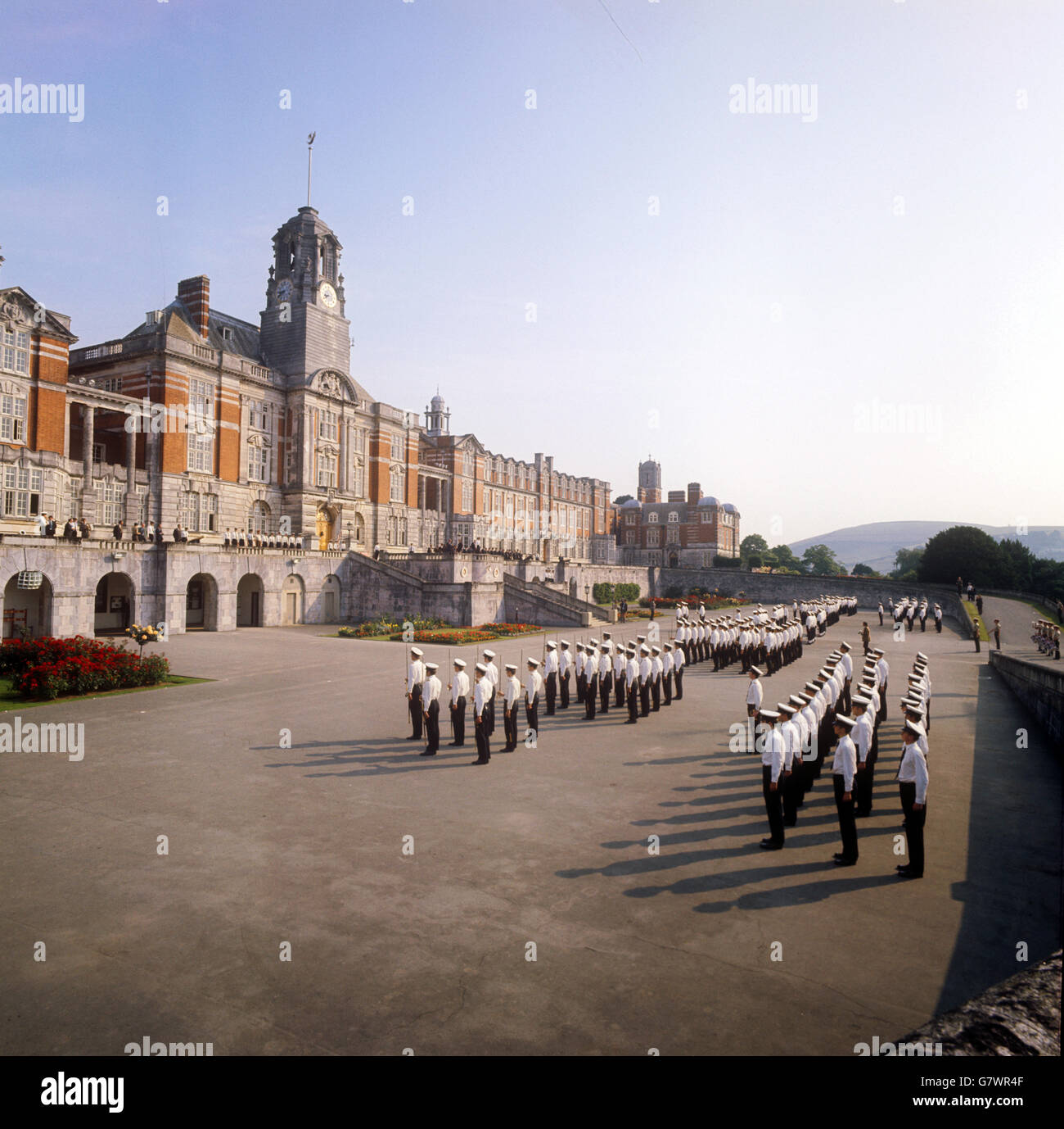 Vue sur le Britannia Royal Naval College, Dartmouth, où le Prince de Galles commence un cours de six semaines en septembre. Banque D'Images