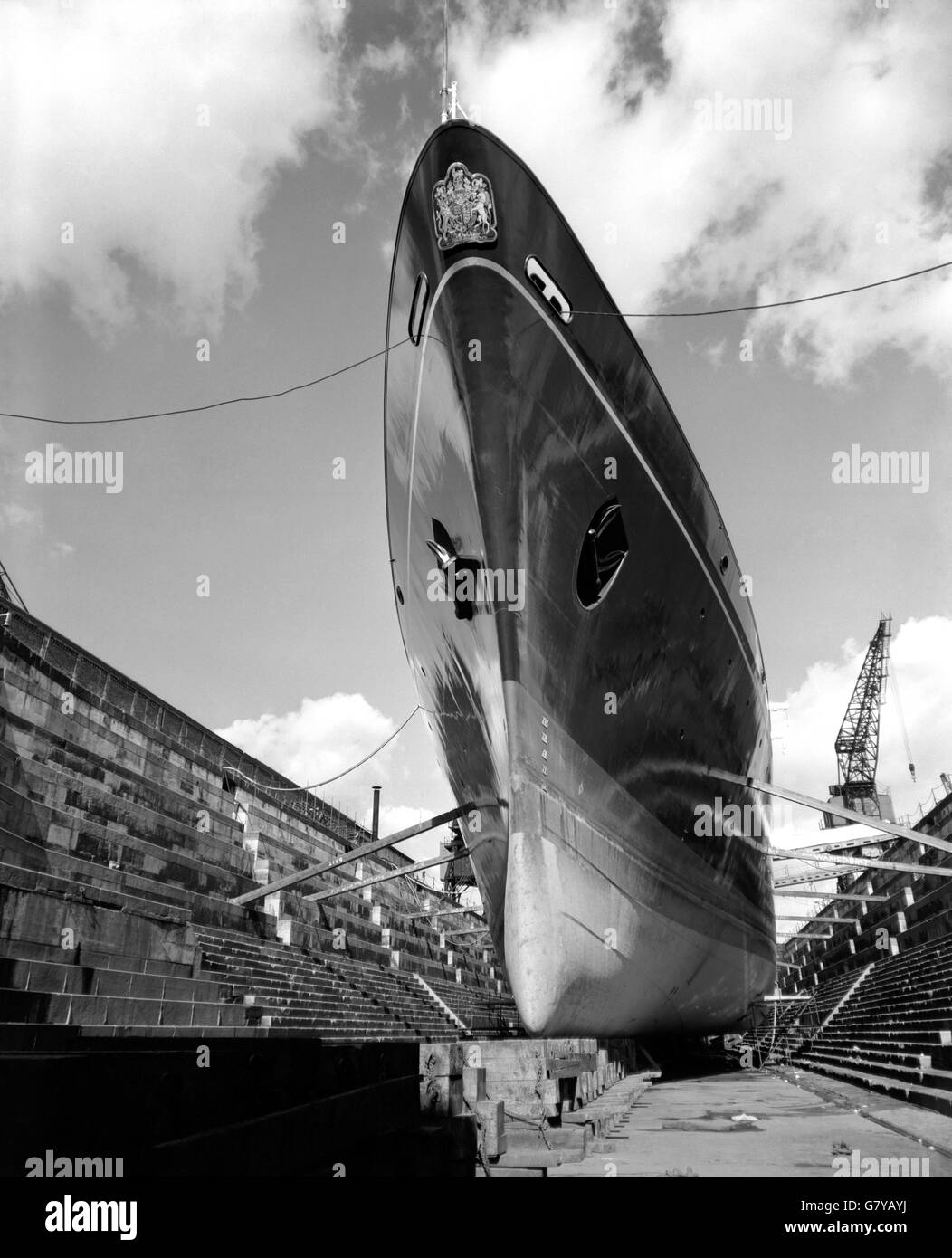 Le Royal Yacht Britannia à Portsmouth quai sec pour avoir une révision. Banque D'Images