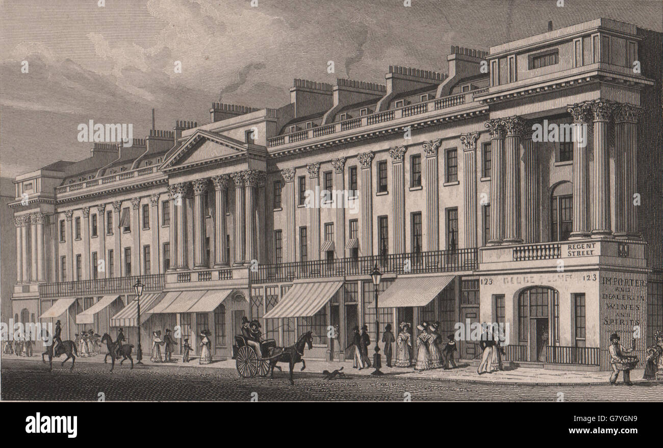 132-154 Regent Street East Side. Beak Street - Regent Place. SHEPHERD, 1828 Banque D'Images