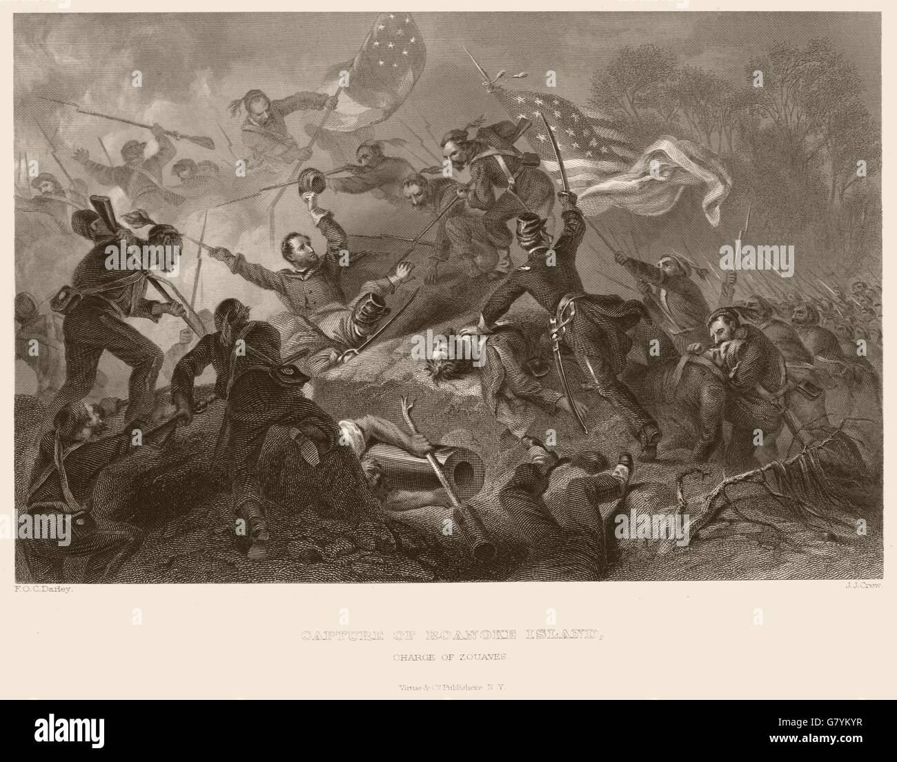 Guerre civile américaine. Capture de l'île de Roanoke North Carolina 1864 charge Zouaves Banque D'Images