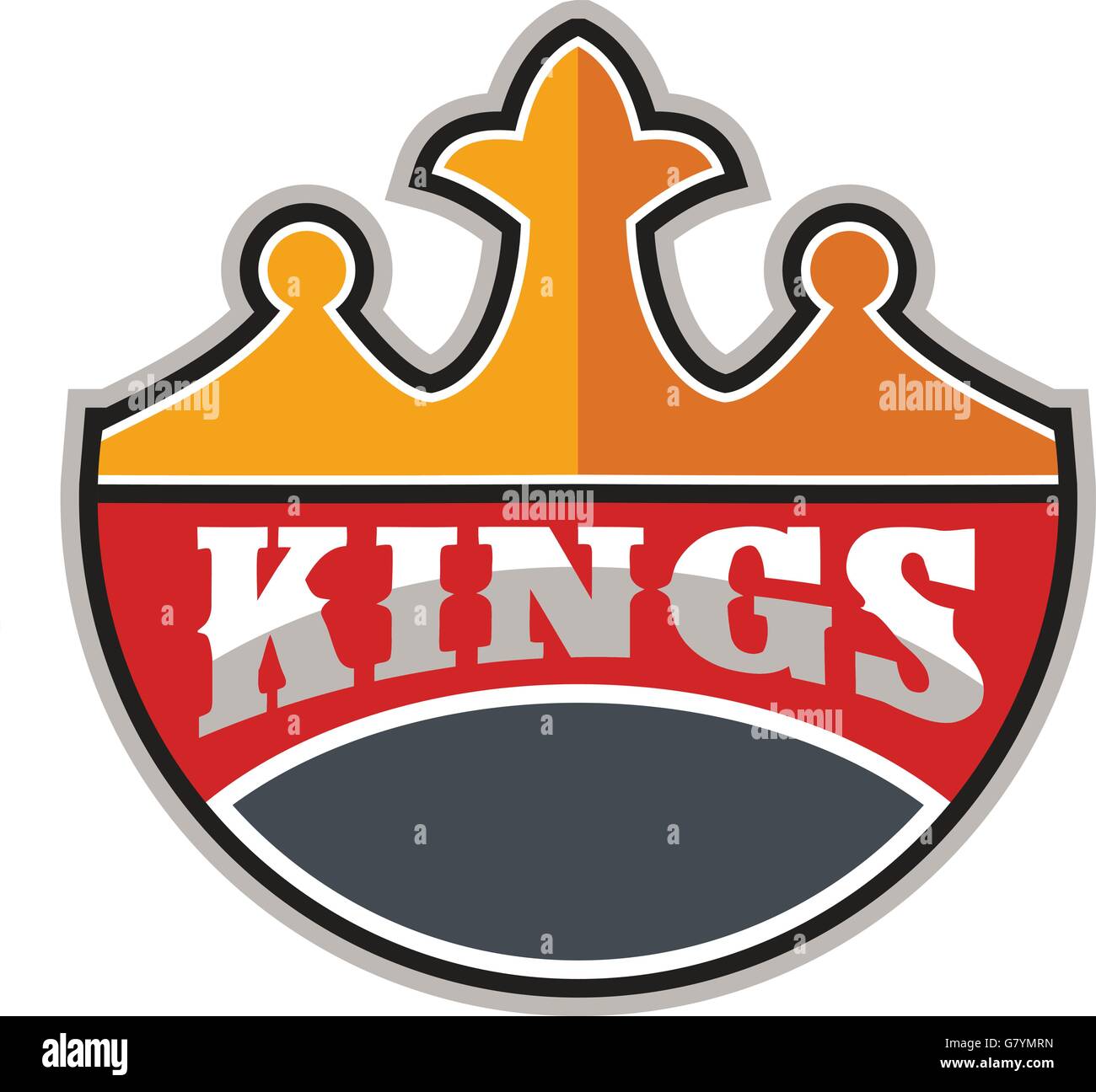 Illustration d'une couronne du roi avec le mot Kings à elle fixée sur un fond blanc fait en style rétro. Illustration de Vecteur