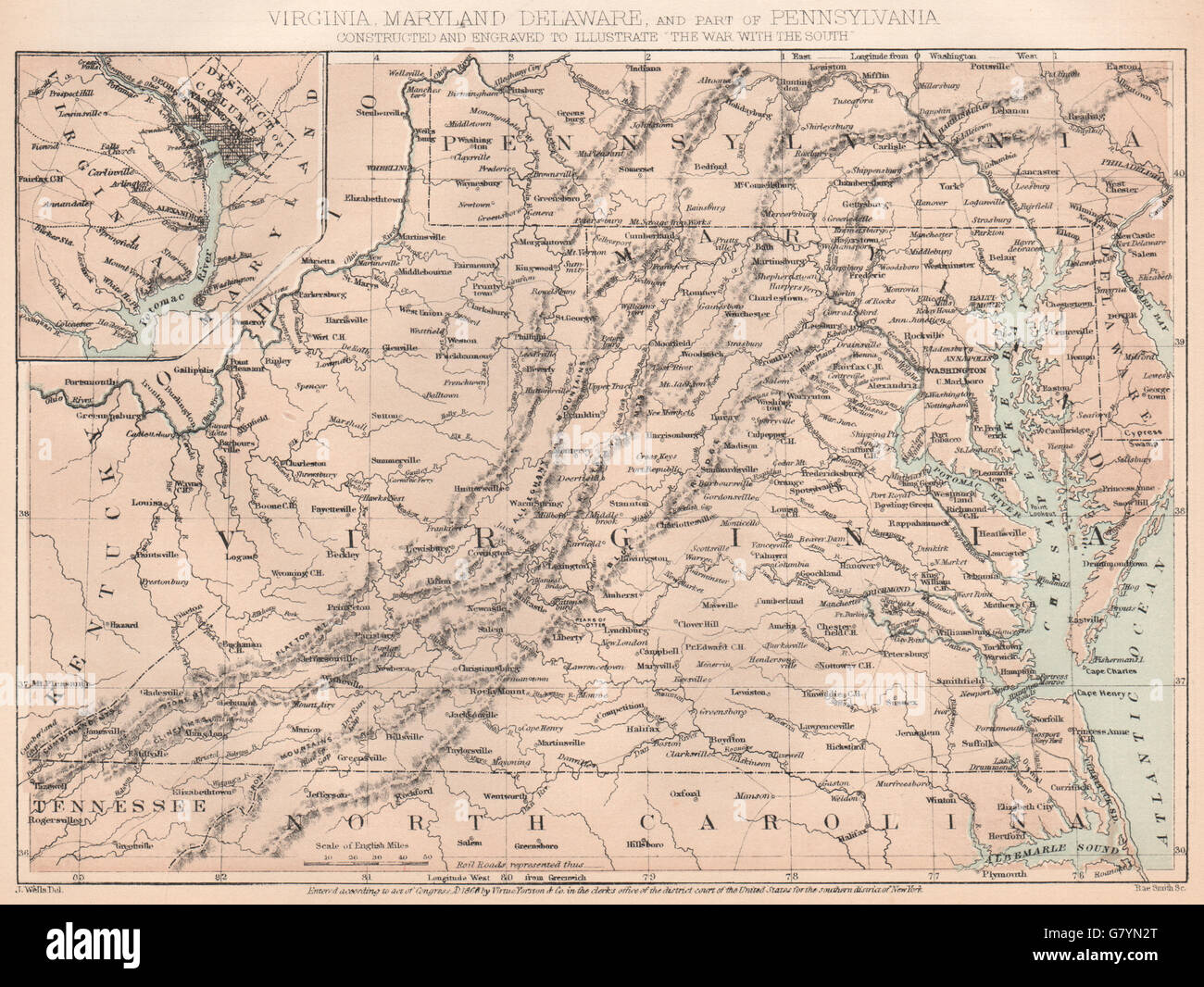 Guerre civile américaine. Virginia Maryland Delaware PA Washington DC, 1864 Ancien site Banque D'Images