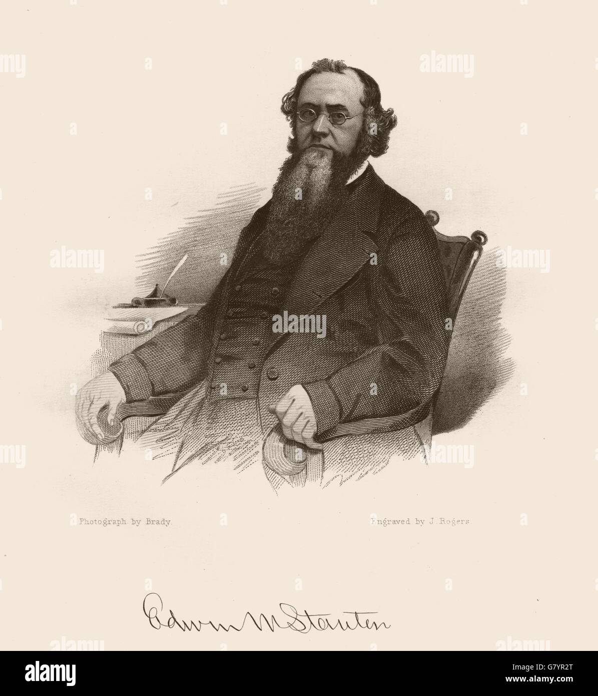 Guerre civile américaine. Portrait d'Edwin M. Stanton, antique print 1864 Banque D'Images