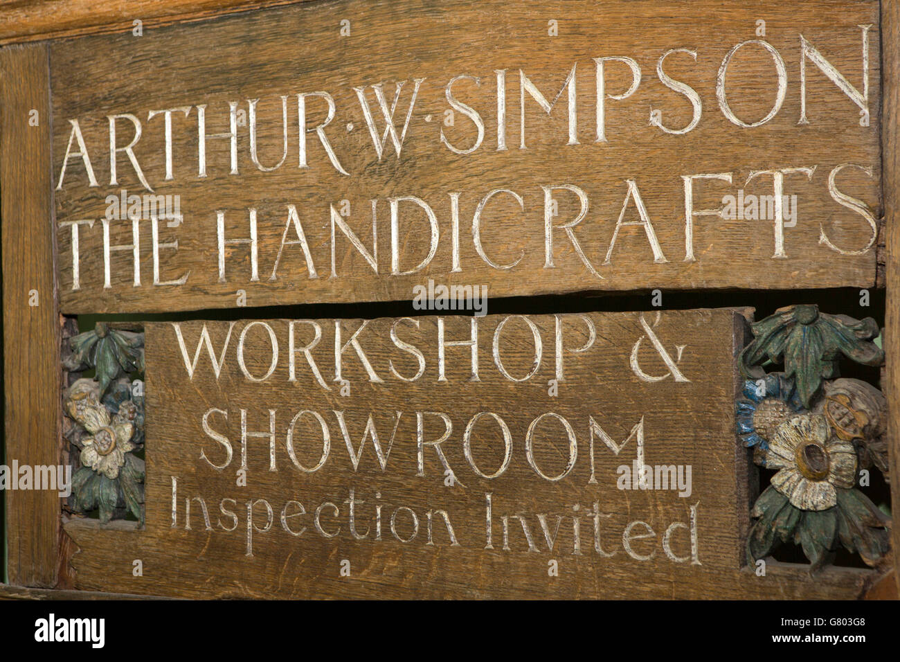 UK, Cumbria, Kendal, Musée de Lakeland Life, Arthur Simpson, les arts et l'artisanat ebenistes sign Banque D'Images