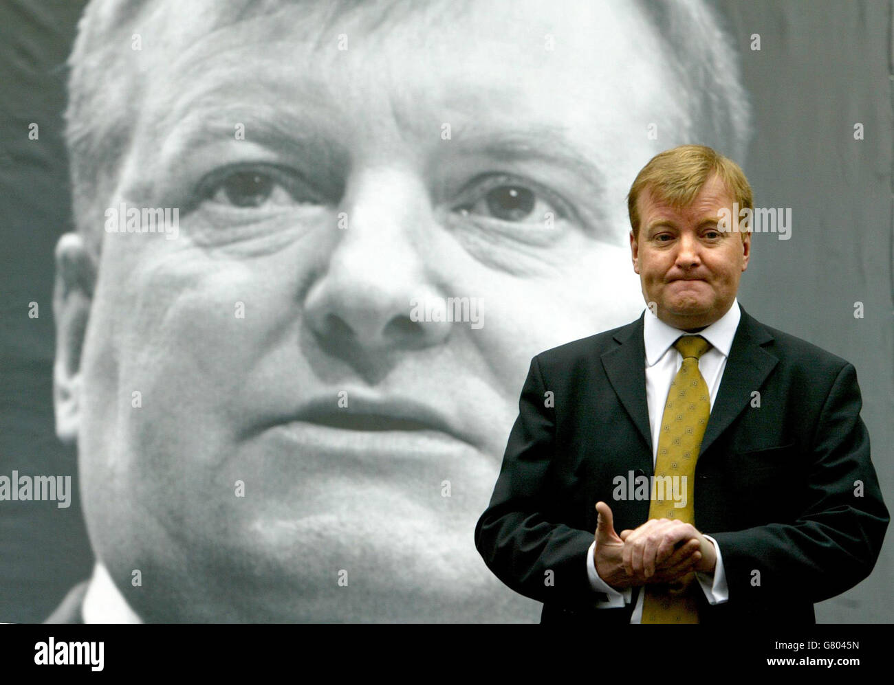 Lancement de l'affiche de la démocratie libérale - Conférence de presse - Westminster. Chef des libéraux démocrates, Charles Kennedy. Banque D'Images