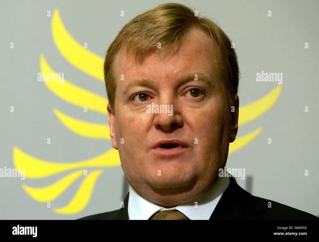 Lancement de l'affiche de la démocratie libérale - Conférence de presse - Westminster. Chef des libéraux démocrates, Charles Kennedy. Banque D'Images