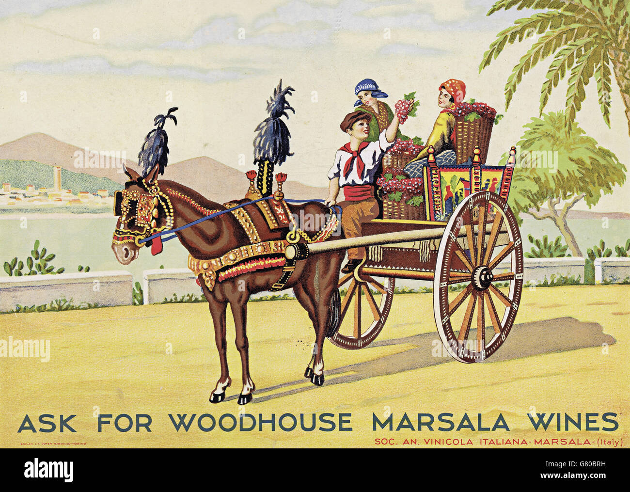 Italie Sicile vin Marsala Woodhouse affiche ancienne Banque D'Images