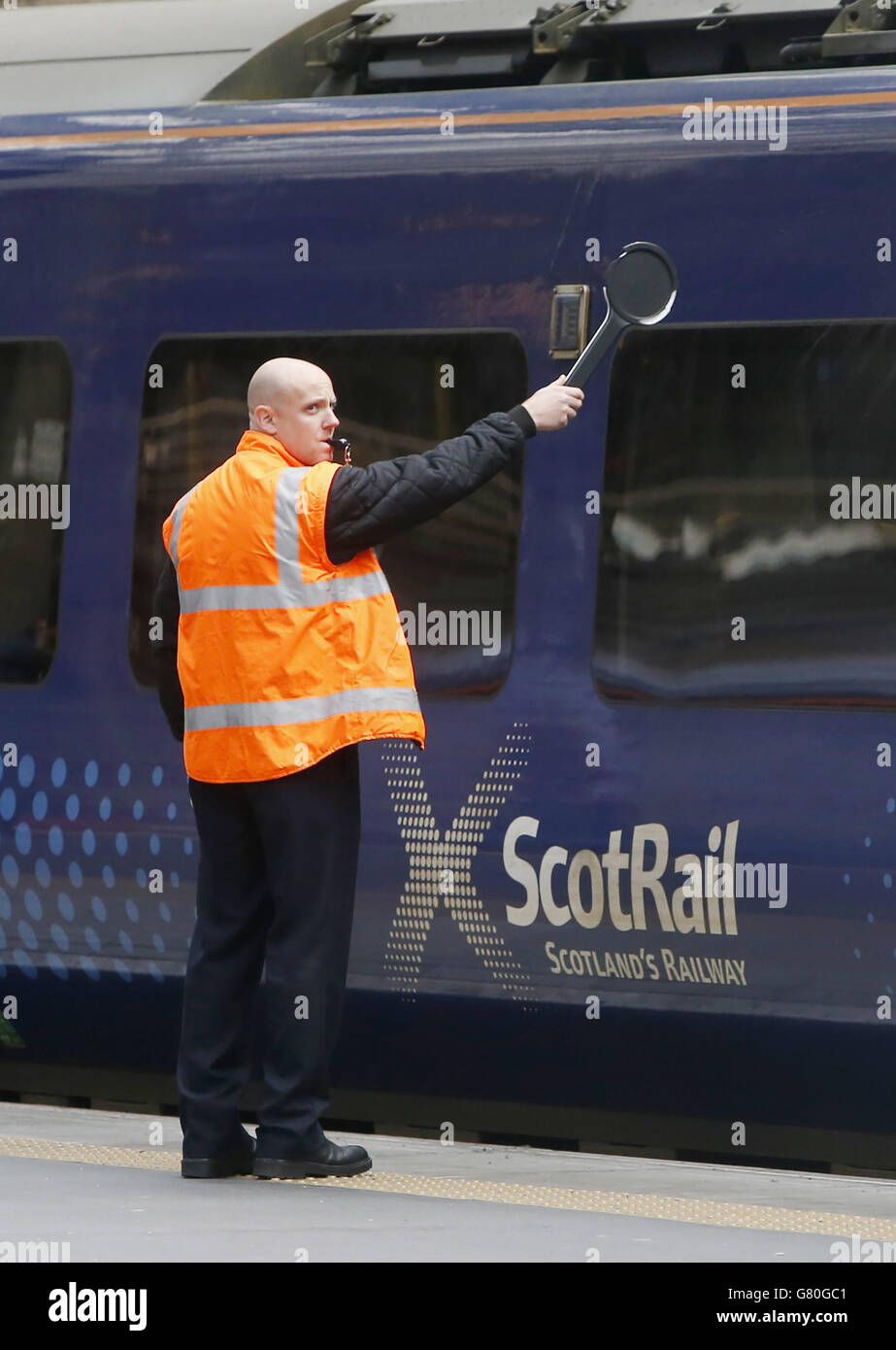 Stock ScotRail.Un train ScotRail exploité par Abellio à la gare centrale de Glasgow en Écosse. Banque D'Images