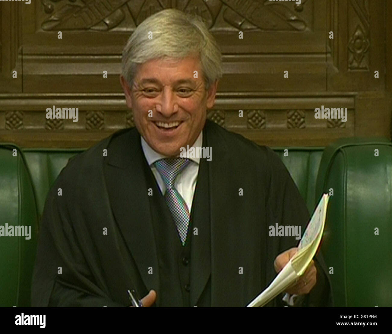 Président de la Chambre des communes John Bercow lors de questions au premier ministre à la Chambre des communes, Londres. Banque D'Images