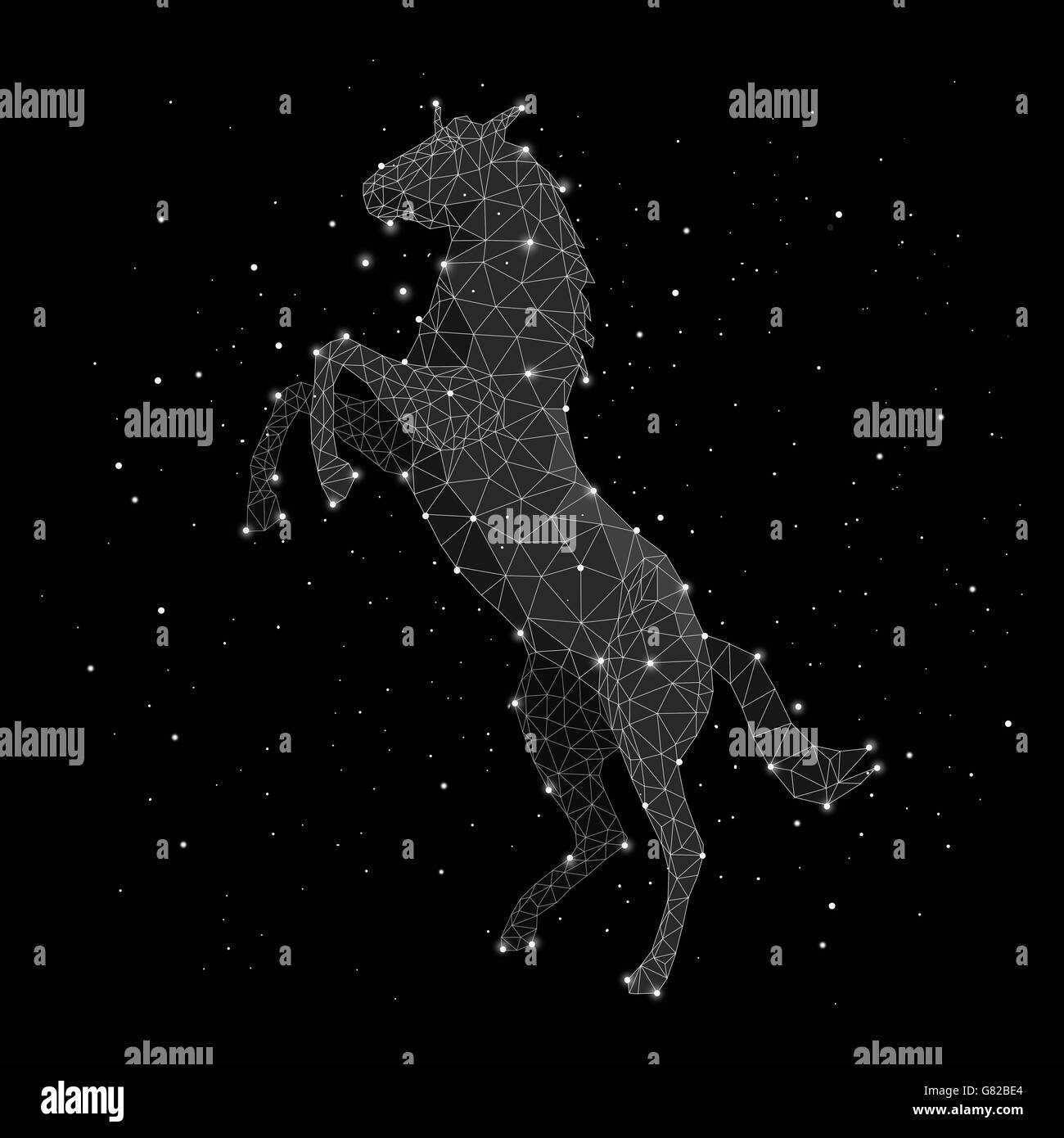 Illustration de cheval formant constellation sur fond noir Photo Stock -  Alamy