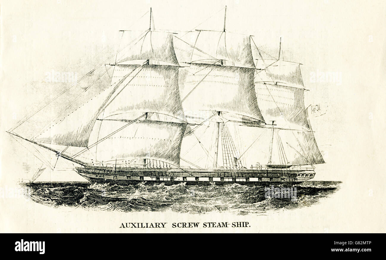 L'on voit ici est un équipage de navire à vapeur auxiliaire. L'illustration date de la 1800s. Banque D'Images