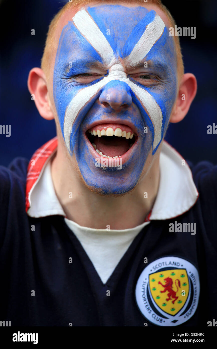 Football - Championnat d'Europe de l'UEFA qualification - Groupe D - République d'Irlande / Ecosse - Stade Aviva.Un fan d'Écosse montre son soutien lors du match de qualification de l'UEFA European Championship au stade Aviva de Dublin. Banque D'Images