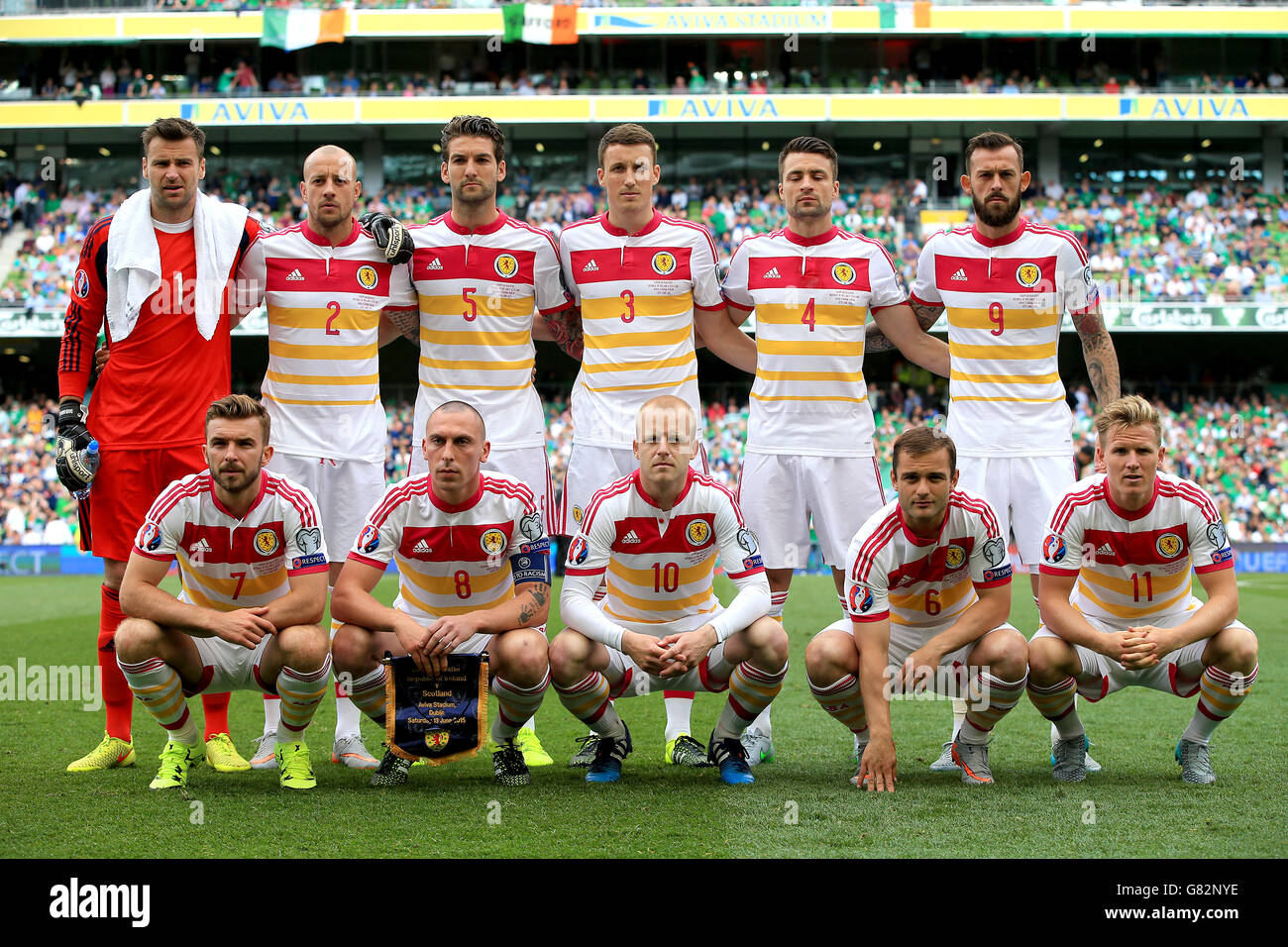 Football - Championnat d'Europe de l'UEFA qualification - Groupe D - République d'Irlande / Ecosse - Stade Aviva.Équipe d'Écosse lors du match de qualification de l'UEFA European Championship au stade Aviva de Dublin. Banque D'Images
